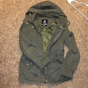 Army green jacket with hood. Fits like a M